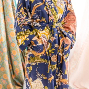 Royal Paradise Block Print Cotton Robe- Knee Length